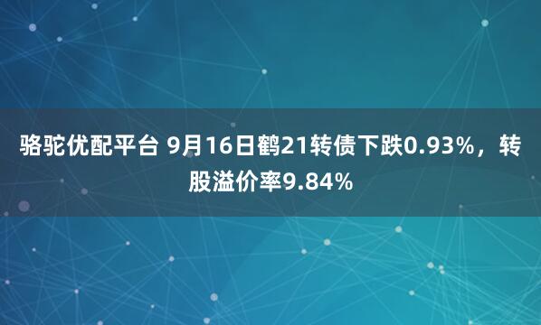 骆驼优配平台 9月16日鹤21转债下跌0.93%，转股溢价率9.84%