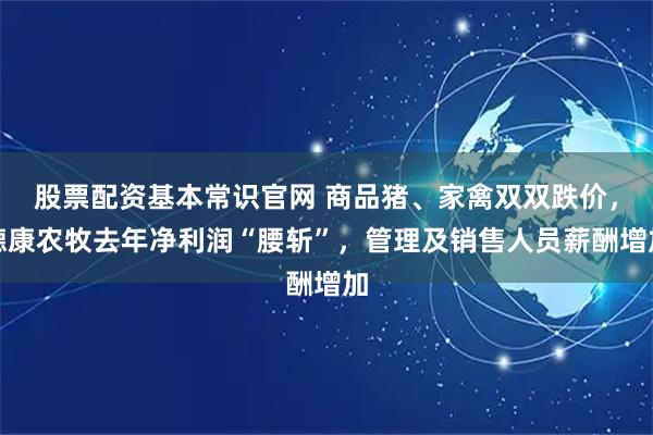 股票配资基本常识官网 商品猪、家禽双双跌价,德康农牧去年净利润“腰斩”,管理及销售人员薪酬增加