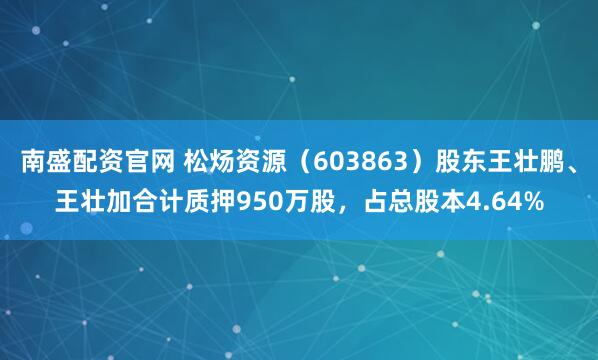 南盛配资官网 松炀资源（603863）股东王壮鹏、王壮加合计质押950万股，占总股本4.64%